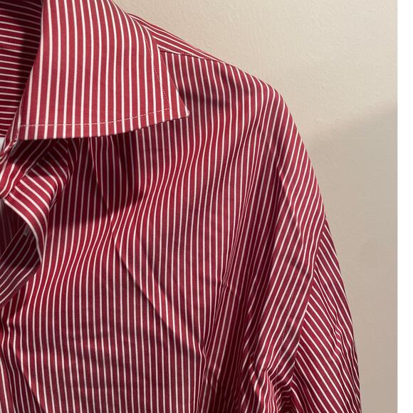 ETON Men's Stripe-Pattern Long-Sleeve Cotton Shirt 7.5/44 Red/White Button Up - Picture 4 of 7